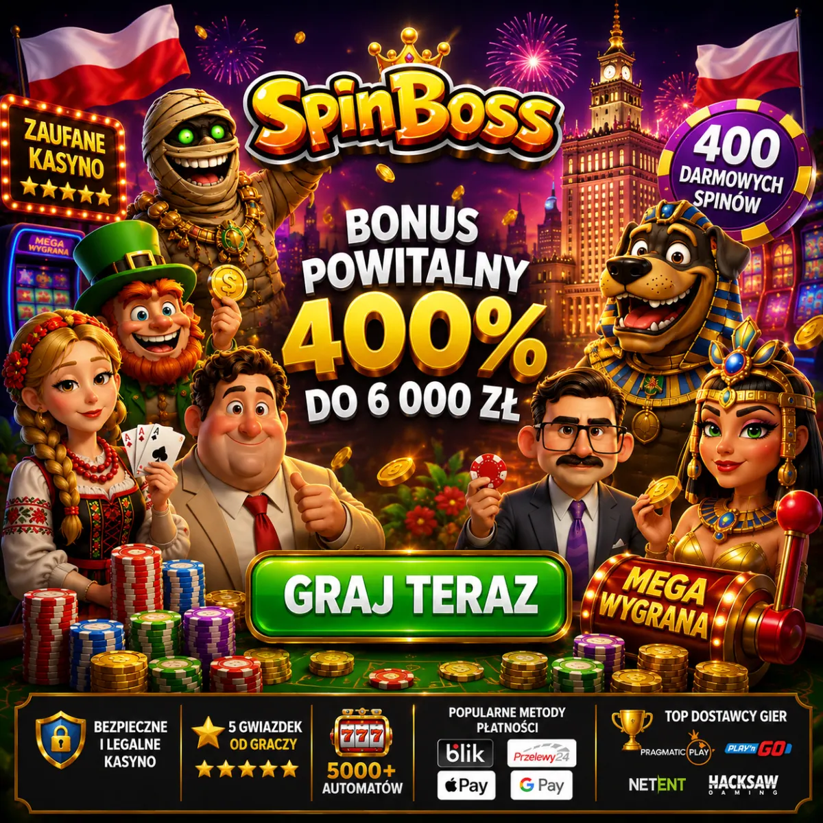 Spinboss Casino — bonus powitalny 400% do 6 000 zł i 400 darmowych spinów